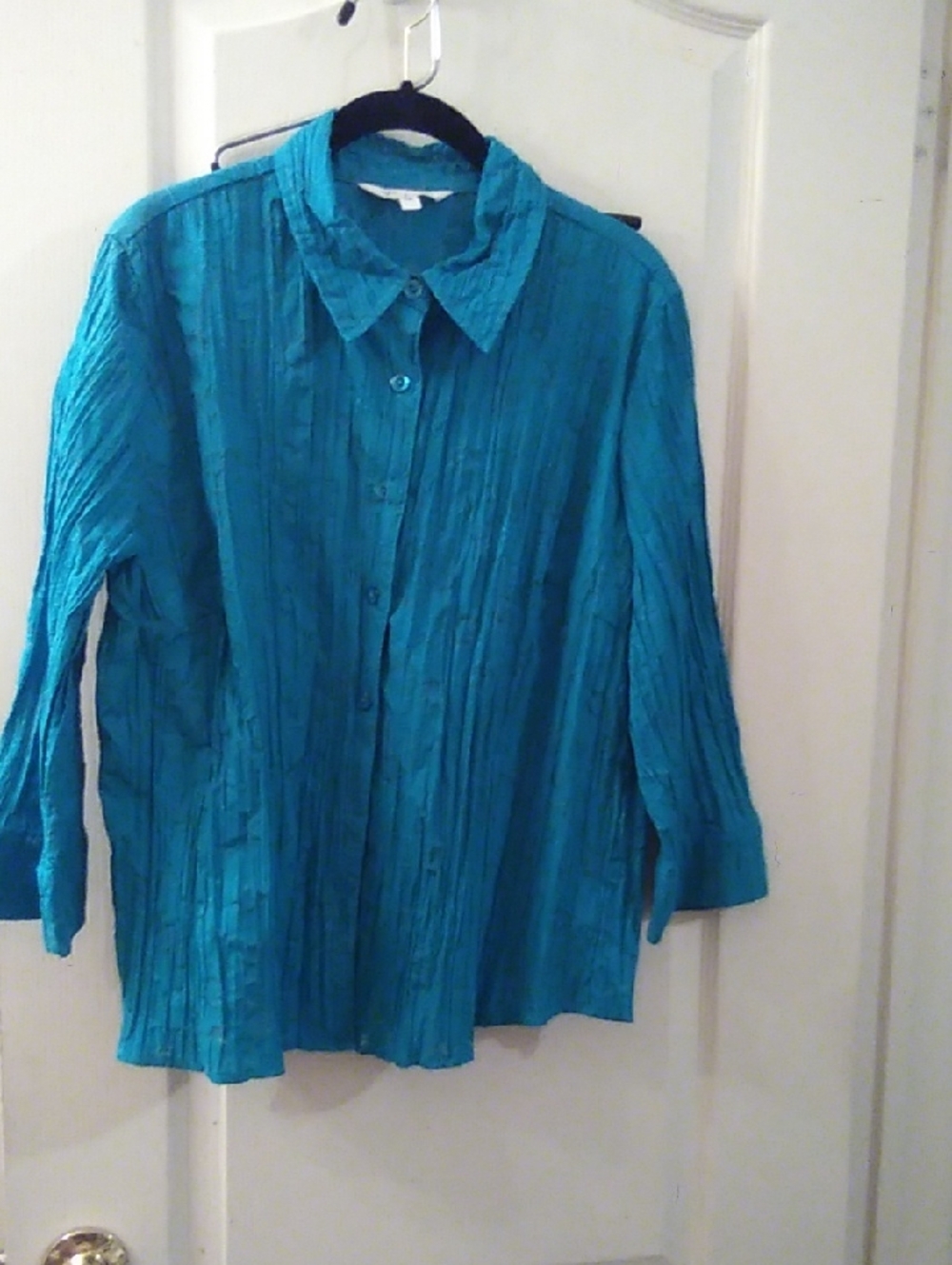 Men's Teal Button-Up Crinkle Shirt